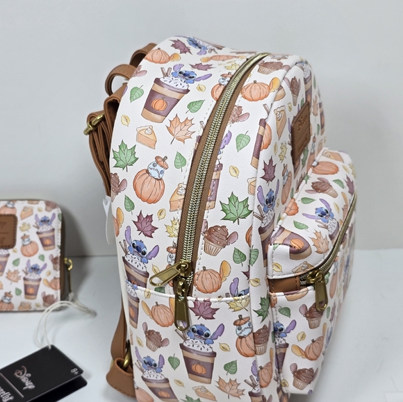 Loungefly Stitch Pumkin Spice Latte Mini Backpack Wallet Se Nwt - Picture 4 of 8